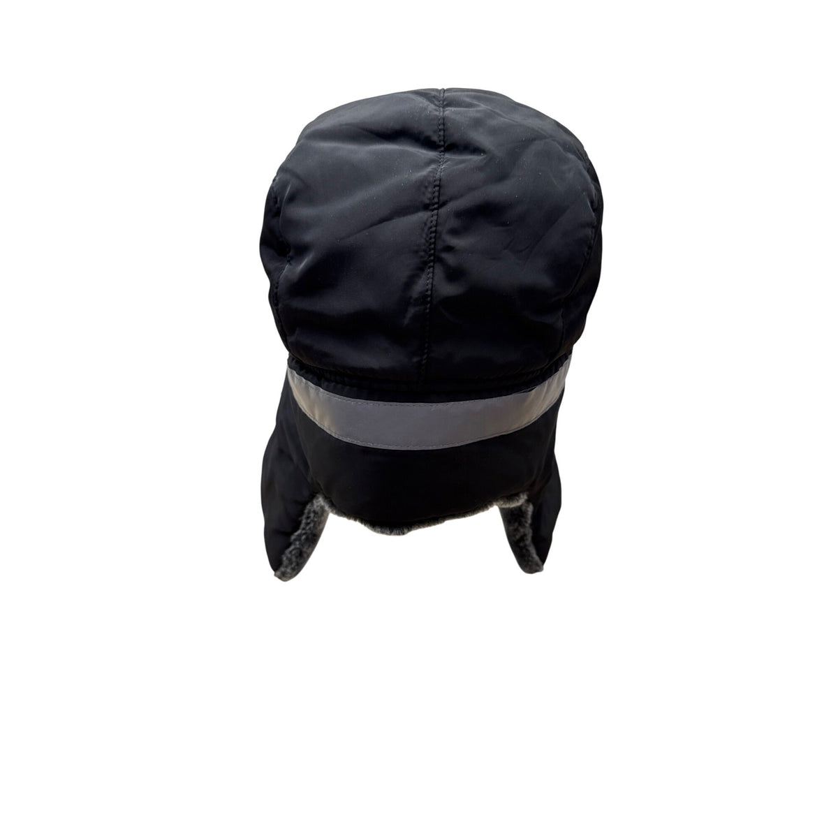 Mens Winter Black Fur-Lined Aviator Hat With Adjustable Ear Flaps & Reflective Stripe