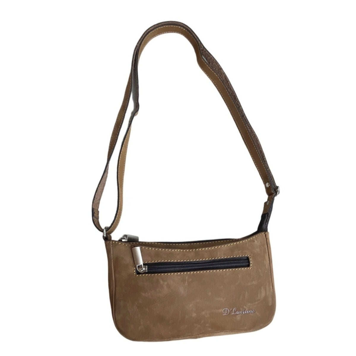 D Luciano Women's Light Brown Suede Leather Shoulder Bag Sz S