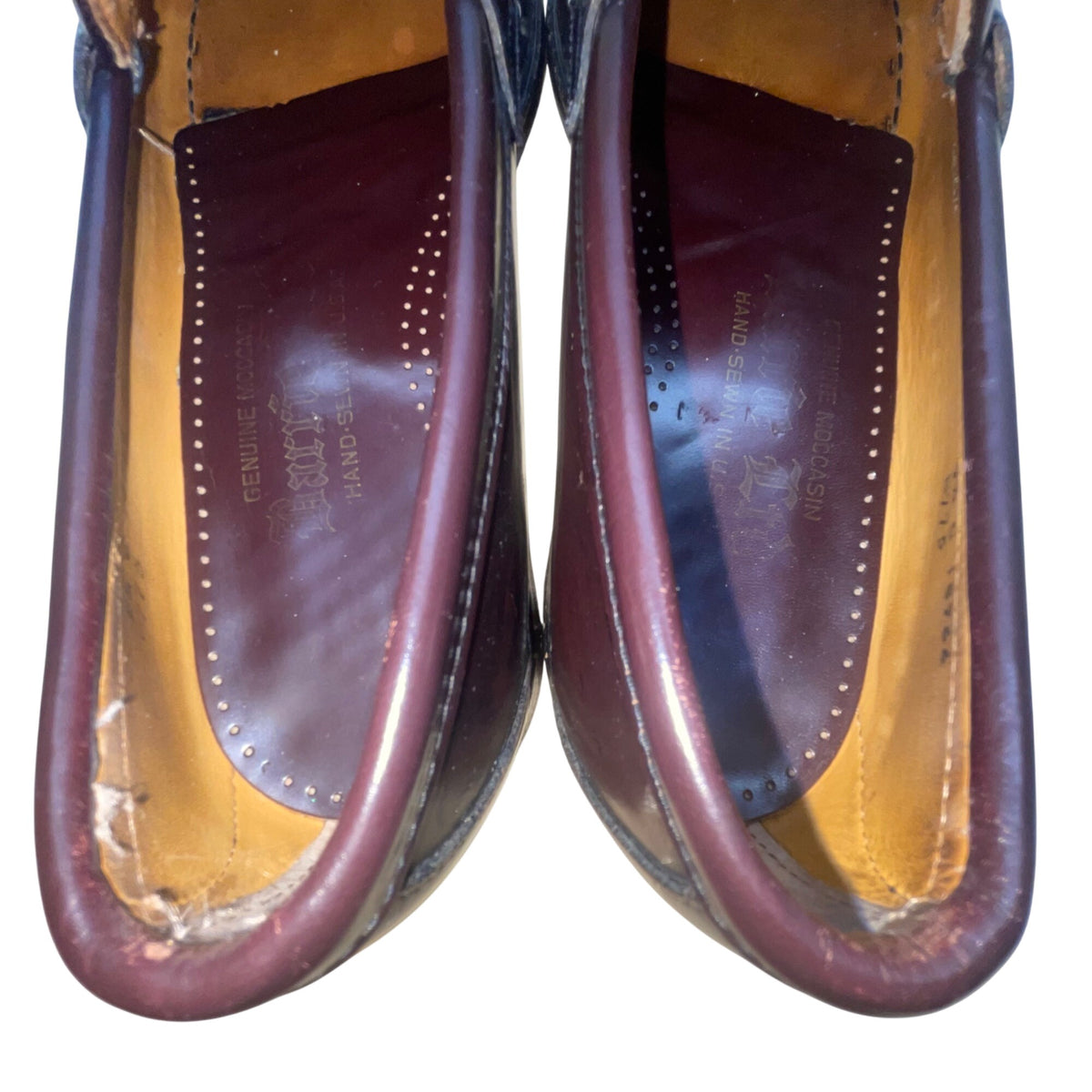 Barrie Men’s Burgundy Leather Hand-Sewn Penny Loafers Slip-On Shoes Size 9.5