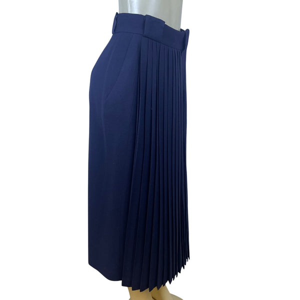 Vintage Spitalnick Womens Navy Wool Pleated Midi Skirt Asymmetrical Hem Size 4