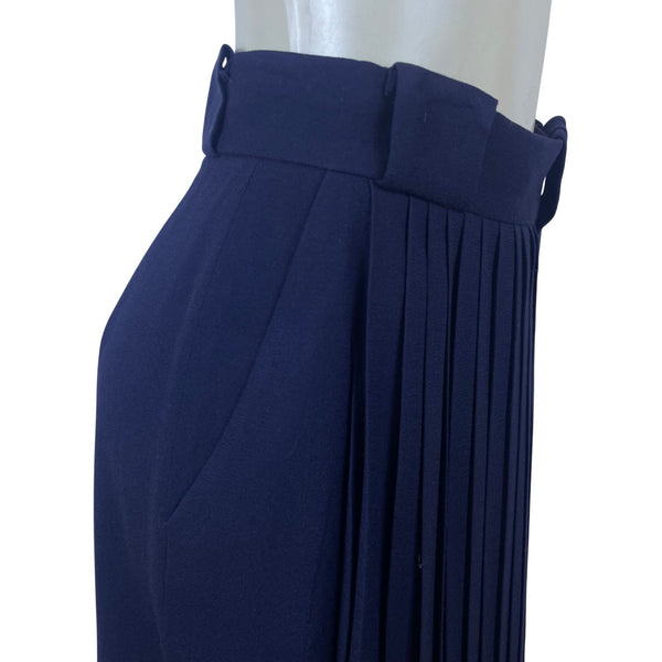 Vintage Spitalnick Womens Navy Wool Pleated Midi Skirt Asymmetrical Hem Size 4
