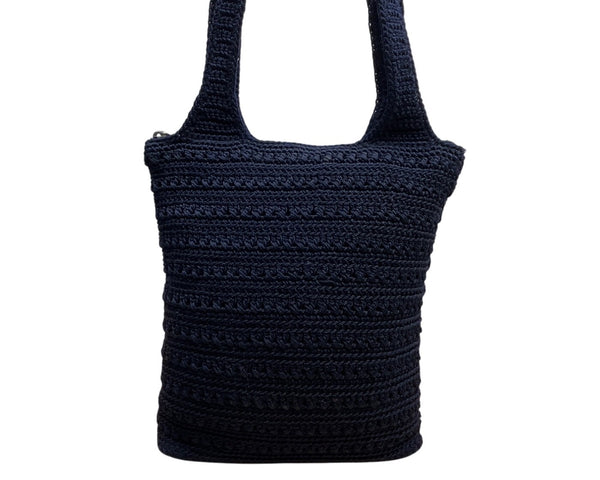 The Sak Women’s Navy Blue Crochet Zipper Closure Double Strap Shoulder Bag Sz M