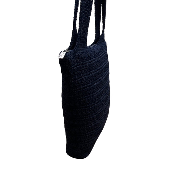 The Sak Women’s Navy Blue Crochet Zipper Closure Double Strap Shoulder Bag Sz M