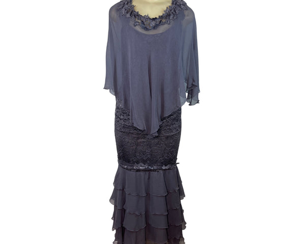 Elegant Womens Sleeveless Lace & Chiffon Maxi Dress With Ruffled Hem Size S