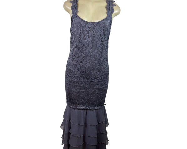 Elegant Womens Sleeveless Lace & Chiffon Maxi Dress With Ruffled Hem Size S