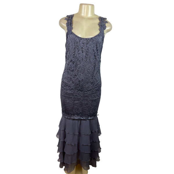 Elegant Womens Sleeveless Lace & Chiffon Maxi Dress With Ruffled Hem Size S