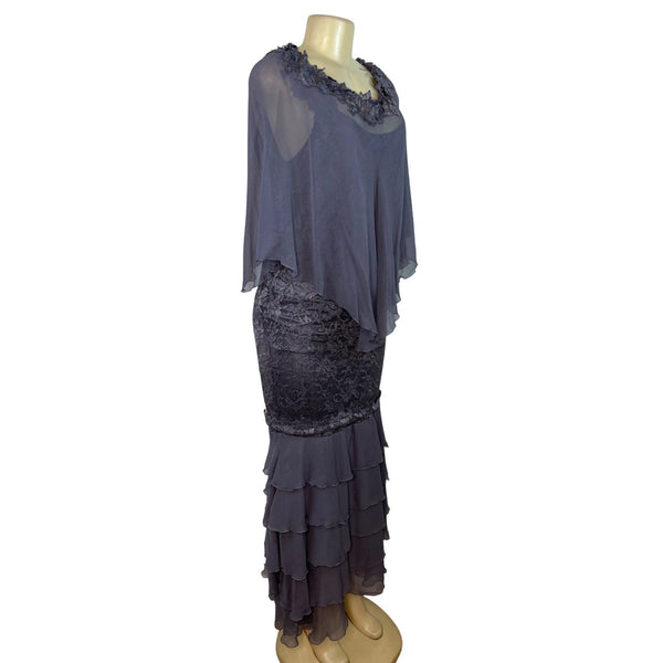Elegant Womens Sleeveless Lace & Chiffon Maxi Dress With Ruffled Hem Size S