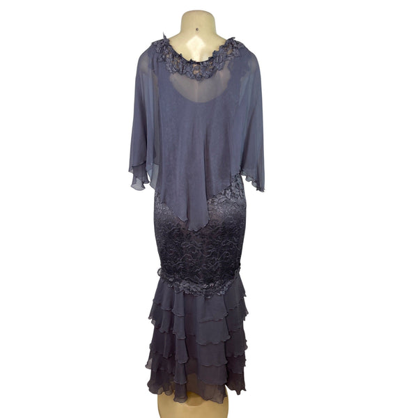 Elegant Womens Sleeveless Lace & Chiffon Maxi Dress With Ruffled Hem Size S