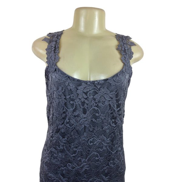 Elegant Womens Sleeveless Lace & Chiffon Maxi Dress With Ruffled Hem Size S