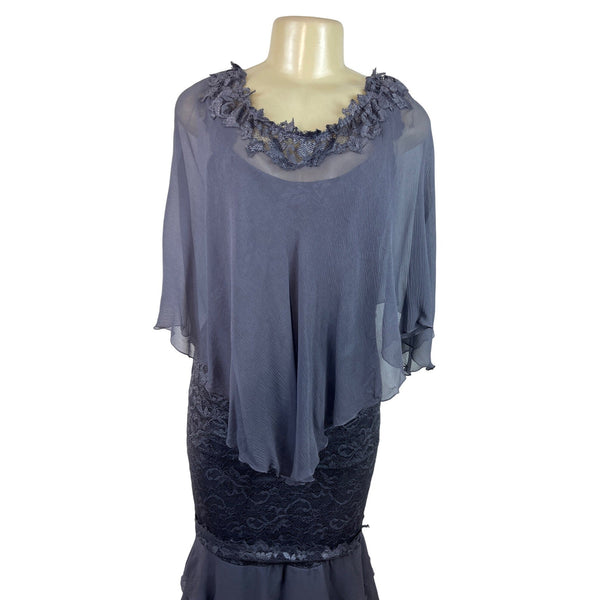 Elegant Womens Sleeveless Lace & Chiffon Maxi Dress With Ruffled Hem Size S