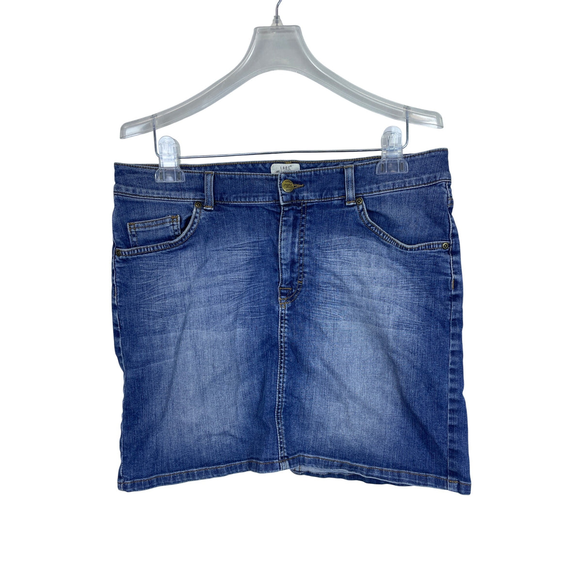 L.O.G.G. Womens Blue Denim Mini Skirt Distressed Pockets Casual Size 12