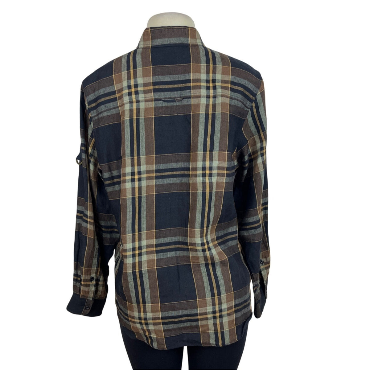 Ralph Lauren Plaid Womens Linen Shirt Brown/Black Long Sleeve Size L