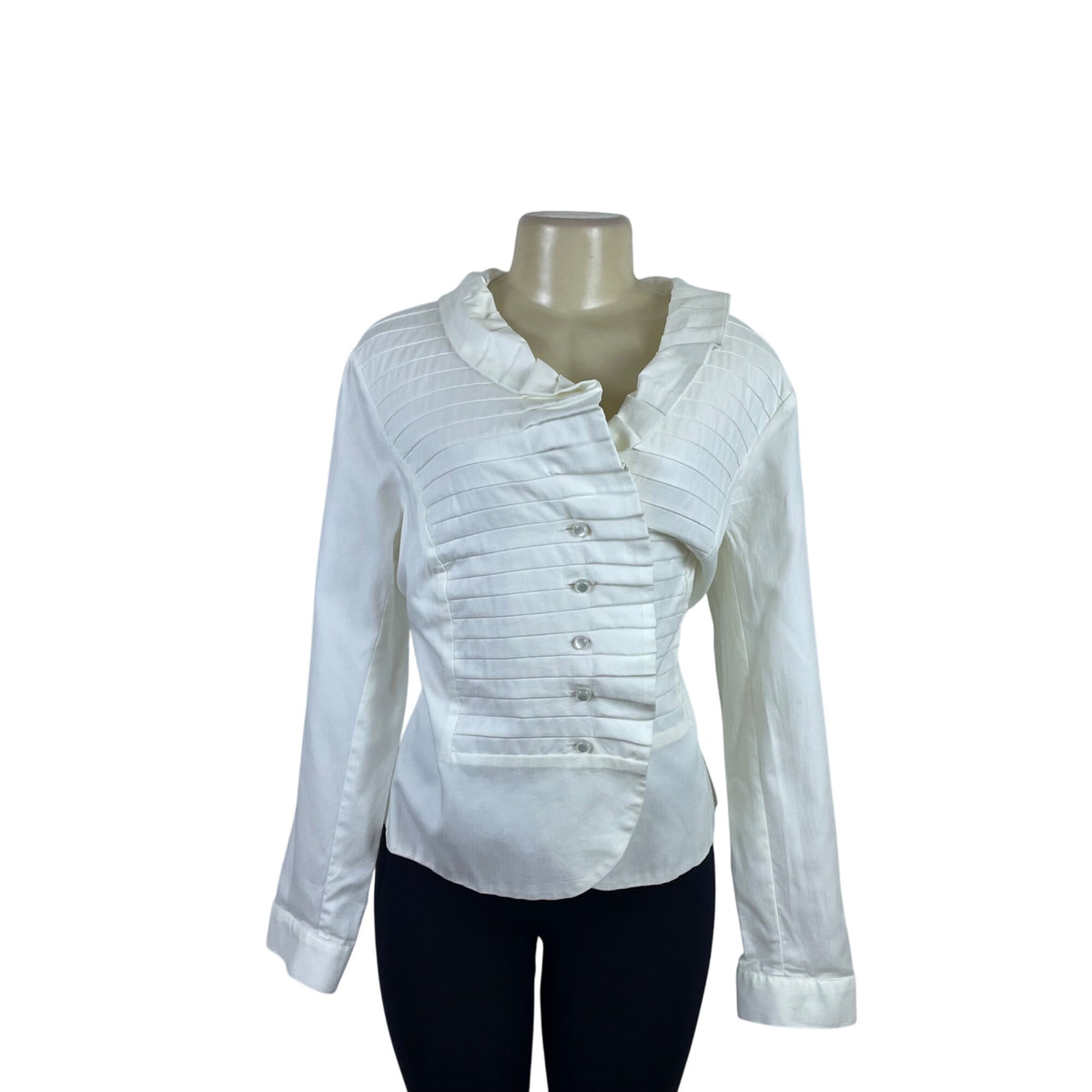 Jones York Signature Women's White Cotton Ruffled Button Up Blouse Size XL