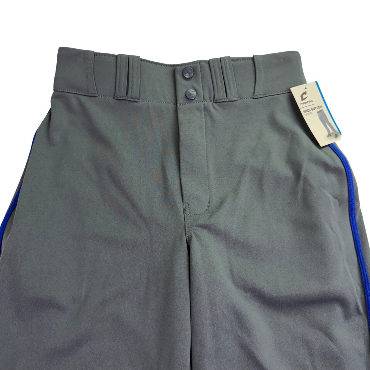 Champro Mens Gray Baseball Pants Open Bottom Royal Stripes Durable Sz S - New