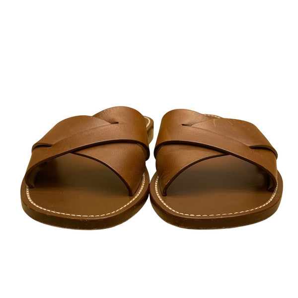 Celine Women’s Brown Leather Open Toe Cross-Strap Flat Slide Sandals Size 38