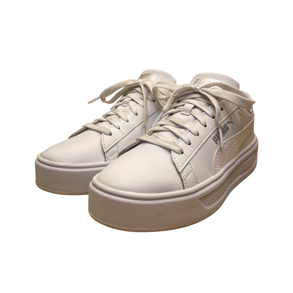Puma Women’s White & Silver SoftFoam Lace-Up Smash V3 Platform Sneakers Size 7