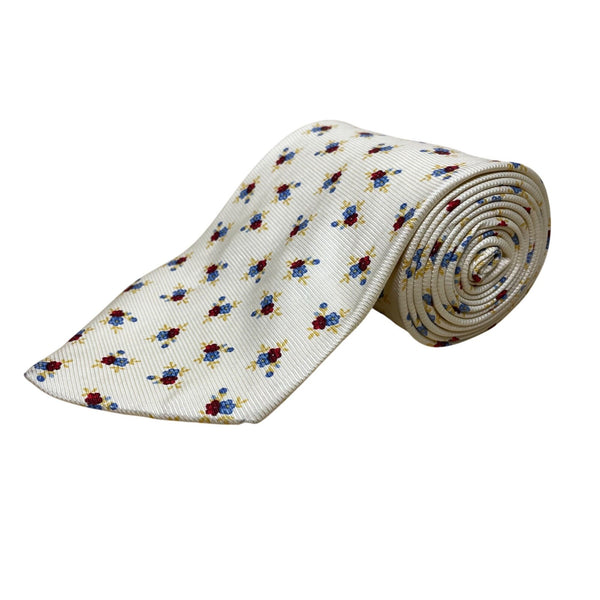 Vintage Brooks Brothers Mens Cream Silk Necktie Floral Pattern 57"