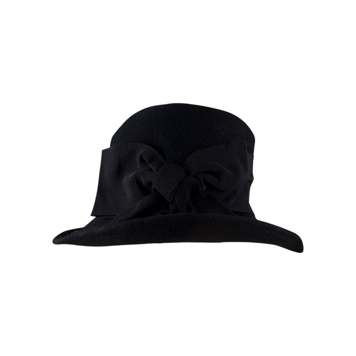 Next Ladies Wear Black Wool Cloche Hat With Bow Detail & Wide Ribbon Band