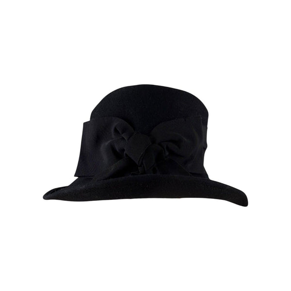 Next Ladies Wear Black Wool Cloche Hat With Bow Detail & Wide Ribbon Band