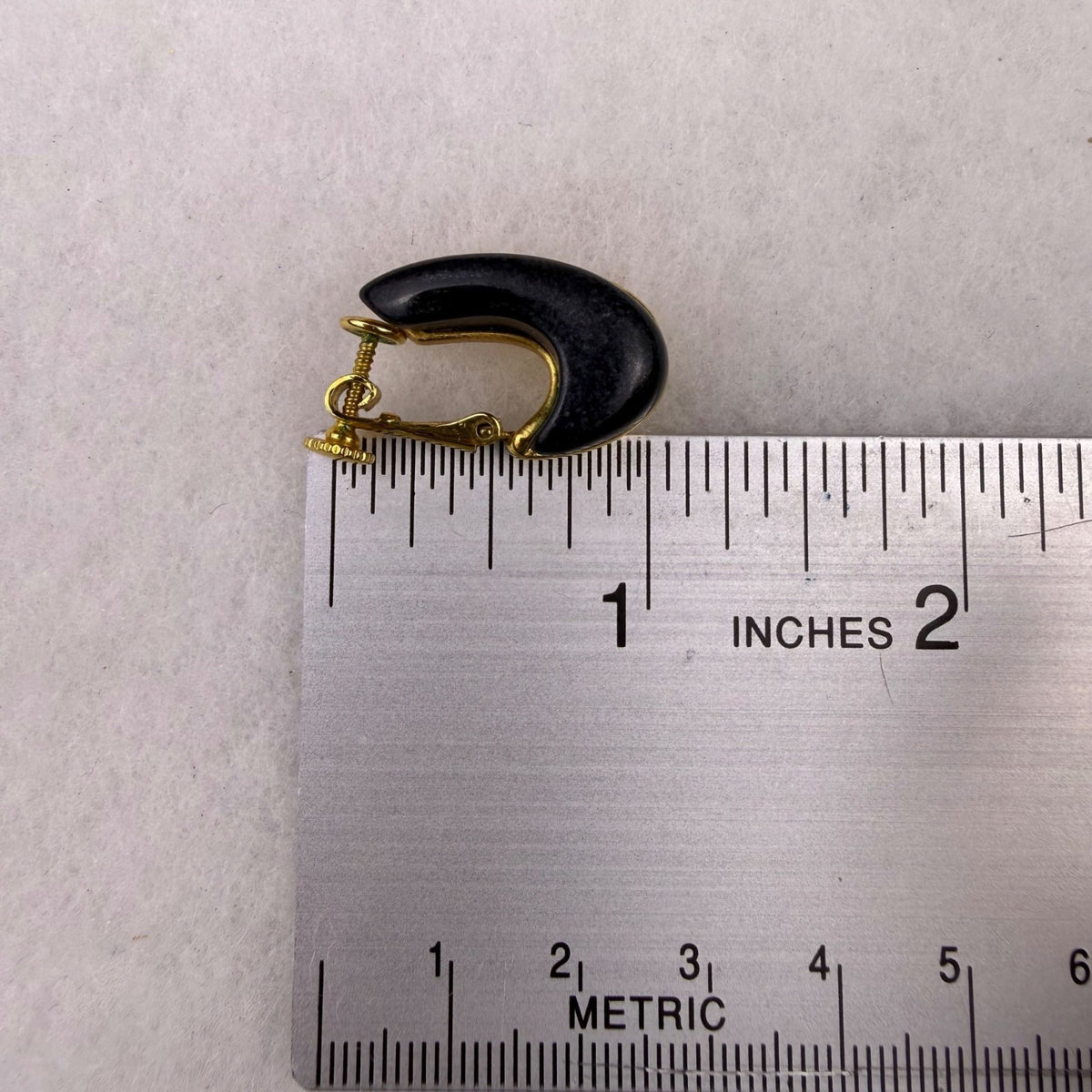 Gold Tone & Black Clip-On Earrings Curved Crescent Shape Vintage Metal & Acrylic