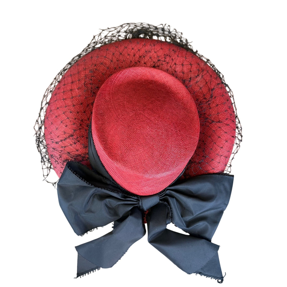 Geo. Innes Co. Womens Red Straw Hat With Black Veil Bow Detail Wichita Vintage