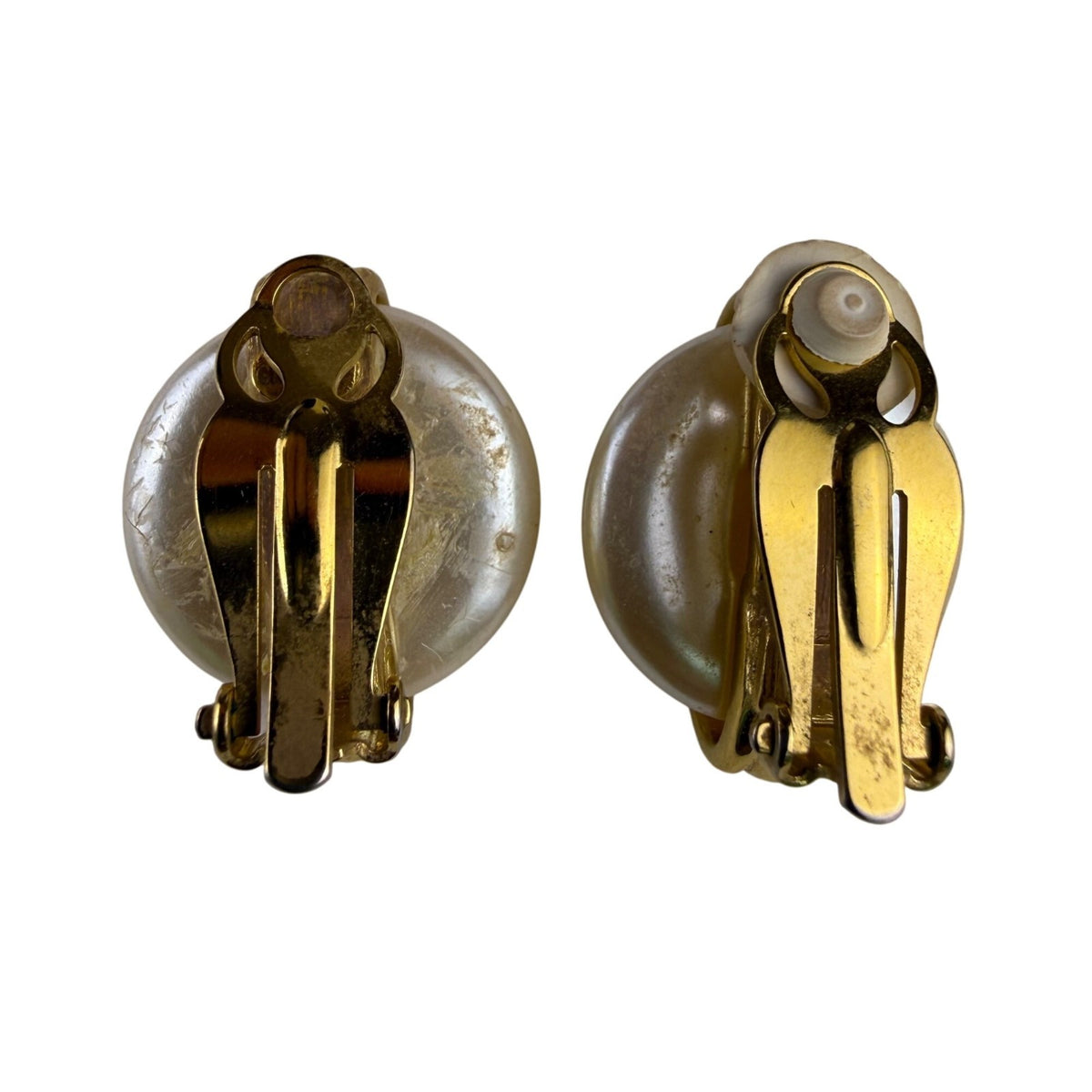 Givenchy Women Gold Tone & Faux Pearl Clip-On Earrings Vintage Design Retro