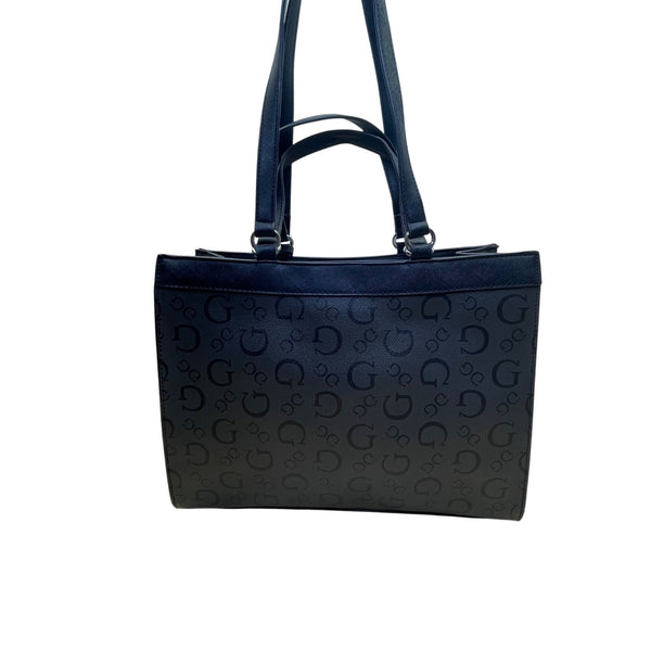 Guess Women’s Black Faux Leather Signature Logo Double Handles Tote Bag