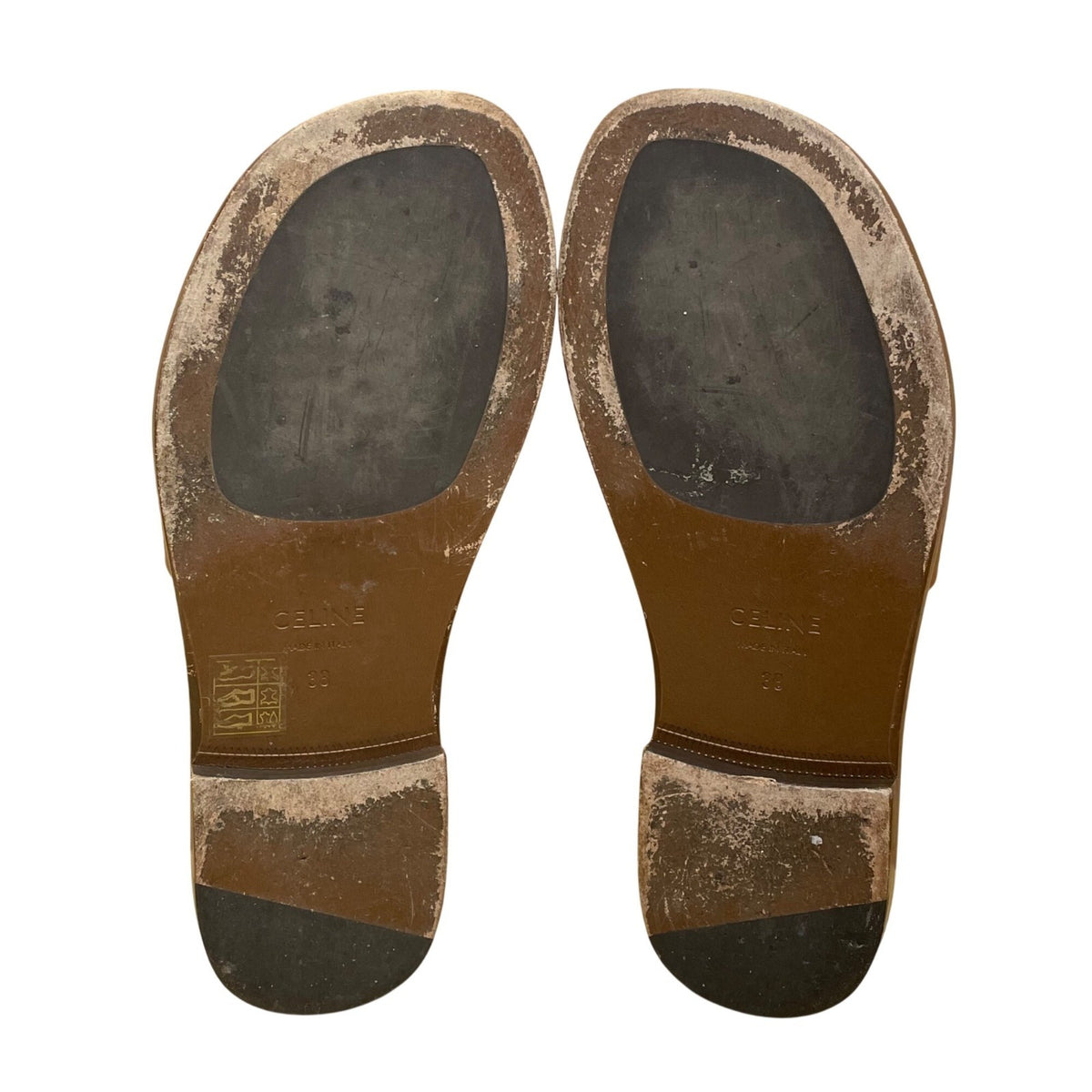 Celine Women’s Brown Leather Open Toe Cross-Strap Flat Slide Sandals Size 38