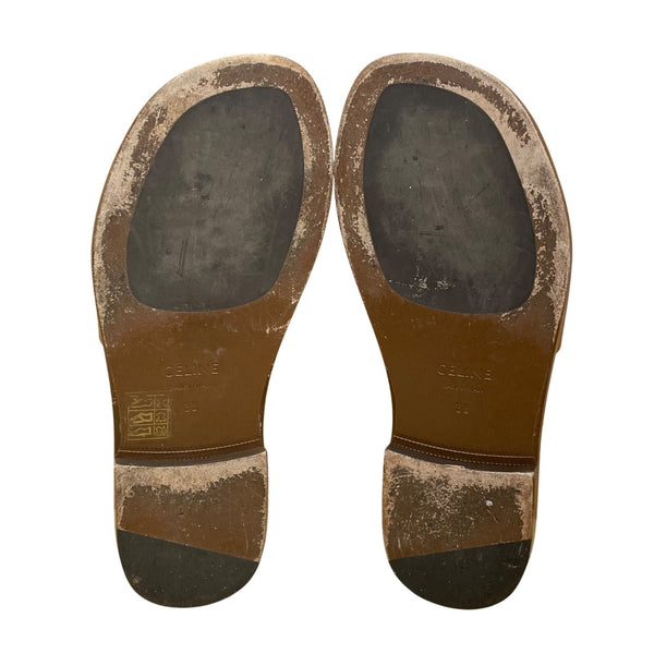 Celine Women’s Brown Leather Open Toe Cross-Strap Flat Slide Sandals Size 38