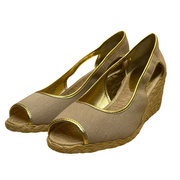Lauren Ralph Lauren Women’s Khaki/Gold Canvas Espadrille Wedge Sandals Size 9B