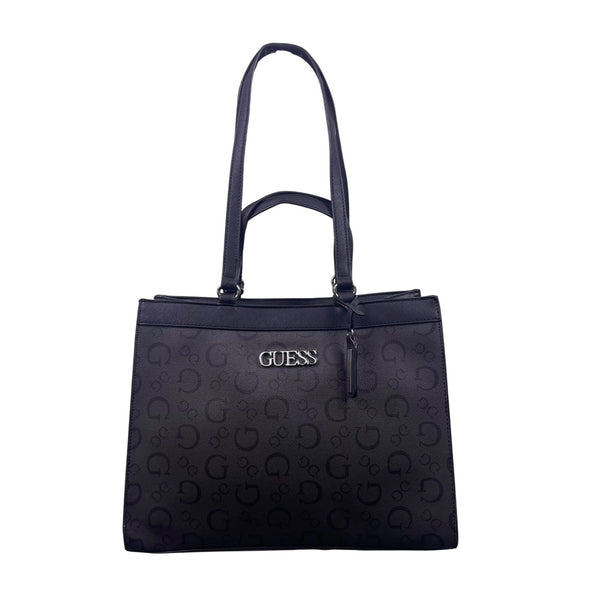 Guess Women’s Black Faux Leather Signature Logo Double Handles Tote Bag