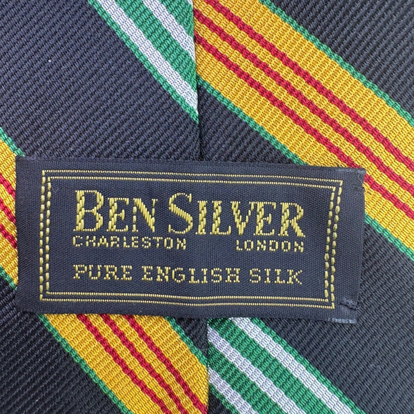 Ben Silver Mens Navy Multi-Color Pure Silk Striped Necktie Imported England Clas