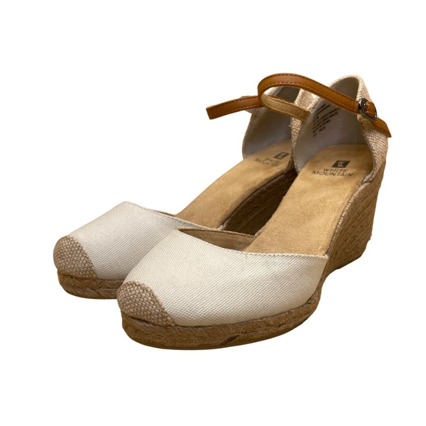 White Mountain Women’s White Canvas Ankle Strap Wedge Espadrilles Size 8.5M