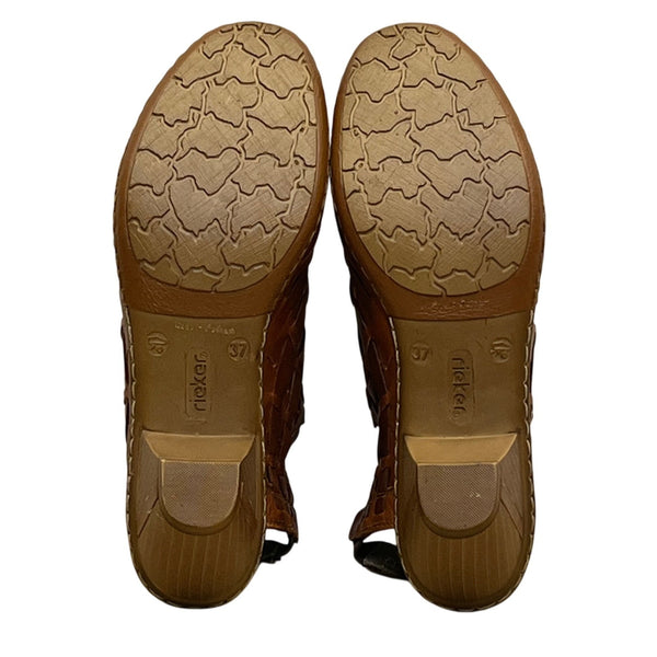 Rieker Women’s Brown Leather Woven Sina 78 Heeled Sandals Size US 6.5