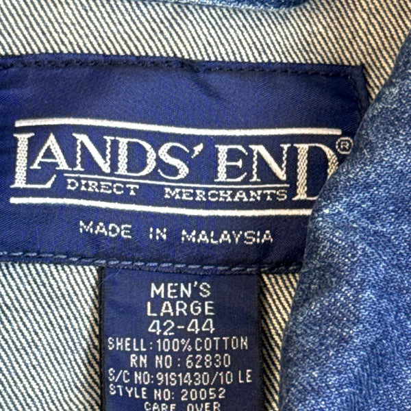 Mens Lands End Blue Denim Jacket Button-Up Size L 42-44