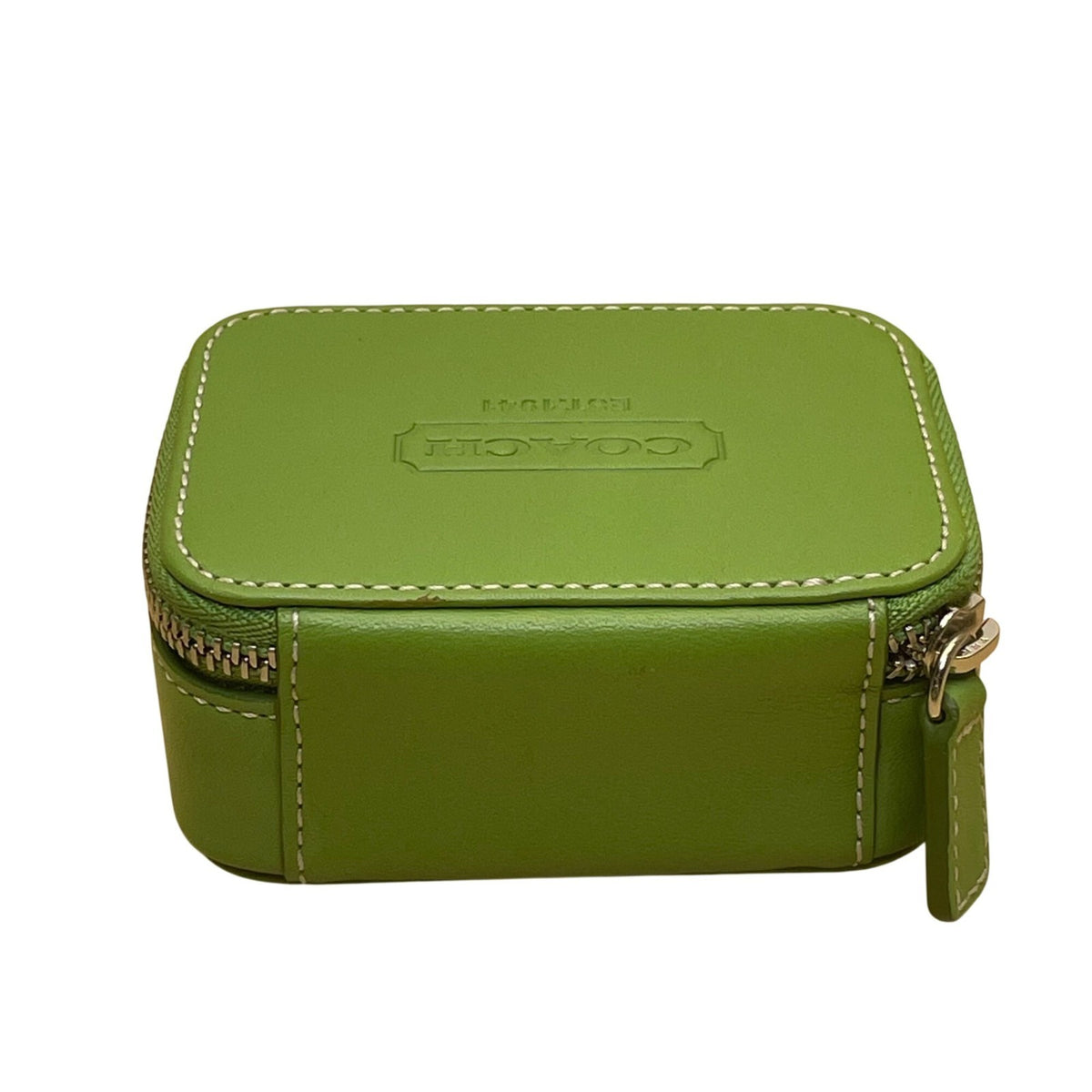 Coach Unisex Green Leather Zippered Pill Case Travel Organizer With Bottles