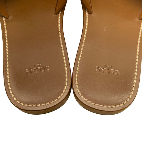 Celine Women’s Brown Leather Open Toe Cross-Strap Flat Slide Sandals Size 38