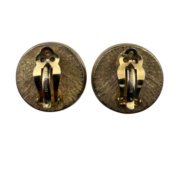 Les Bernard Womens Gold Tone Faux Pearl Clip-On Earrings Round Vintage Jewelry