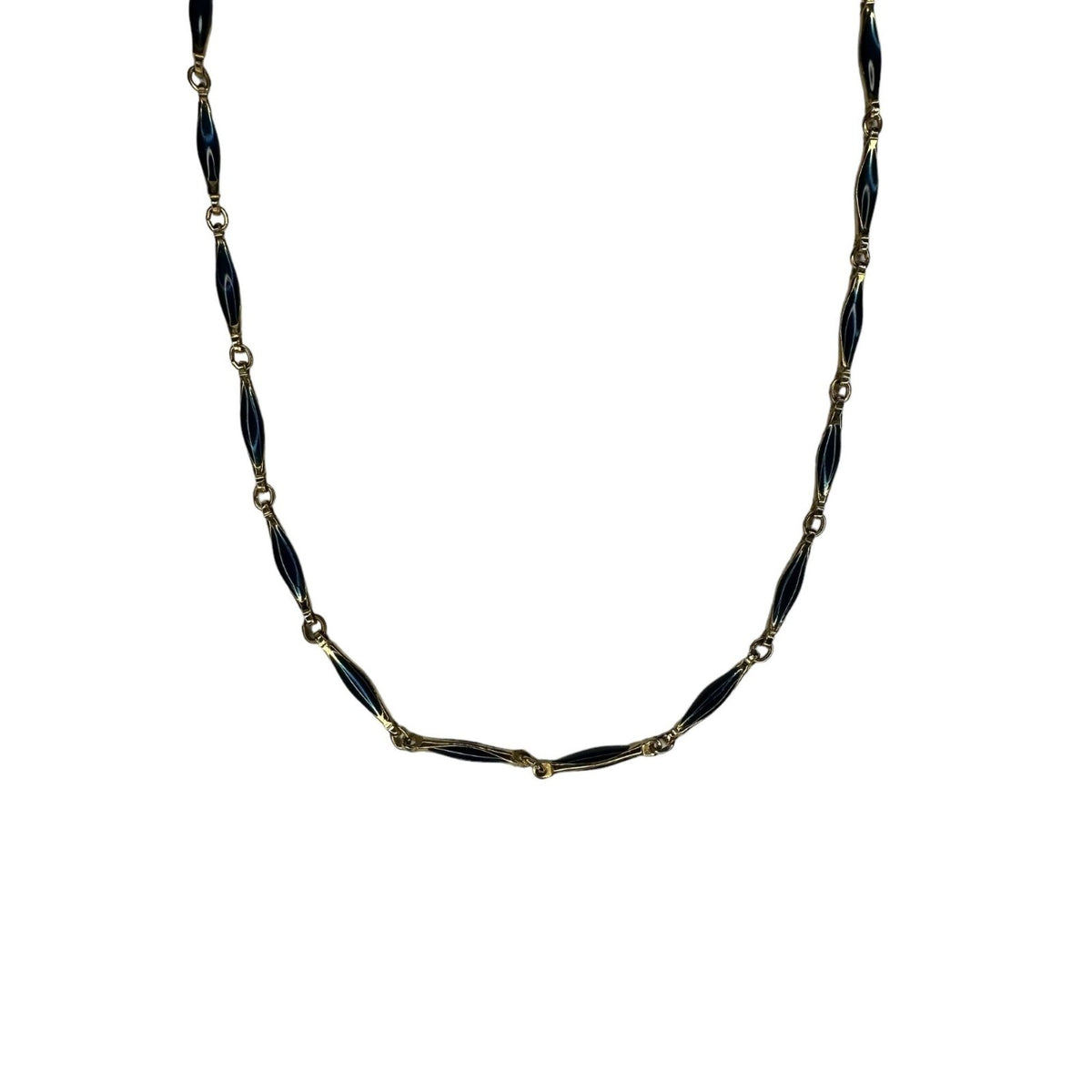 Vintage Delicate Elongated Blue Glass Necklace 24