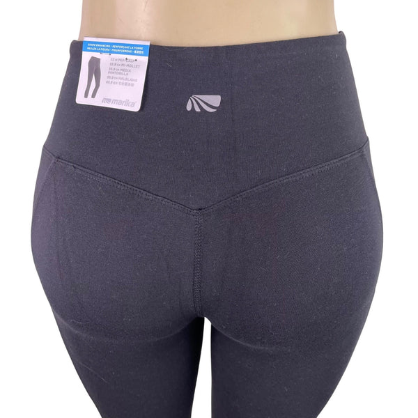 Marika Womens Black Capri Leggings With Pockets Small Stretchy Activewear
