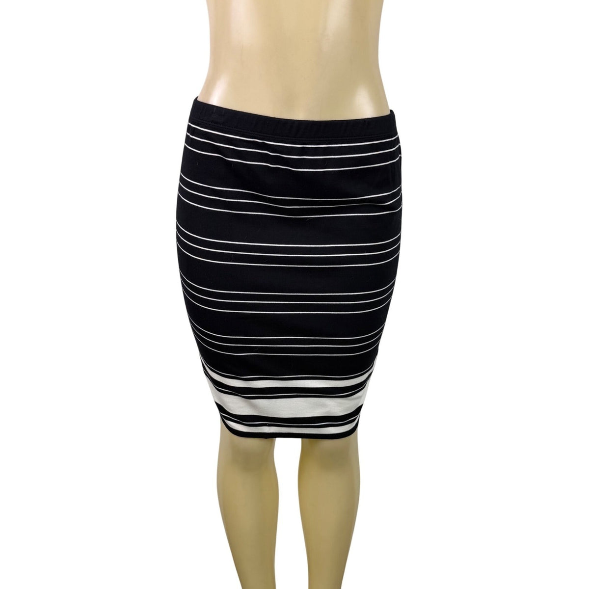 Max Studio Womens Black & White Striped Pencil Skirt Rayon Blend Stretch Size S