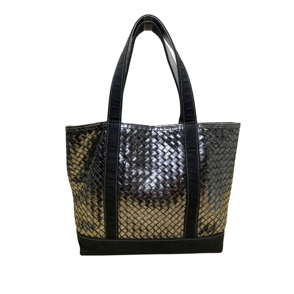 Lance Women’s Gray Woven Shimmering Metallic Finish Spacious Design Tote Bag
