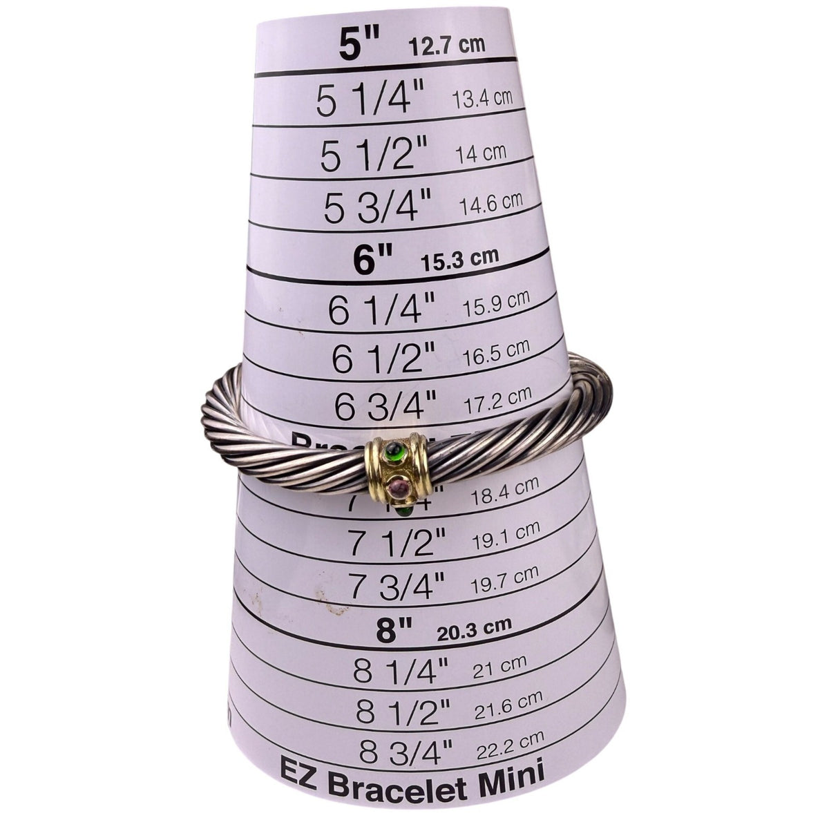 David Yurman Womens 585 Silver & Gold Cable Bracelet With Gemstones