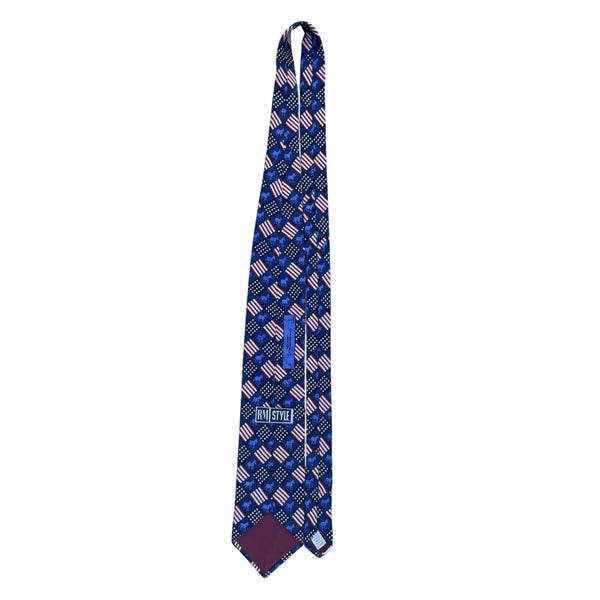 RM Style Mens Blue Silk American Flag Donkey Pattern Necktie Patriotic Design