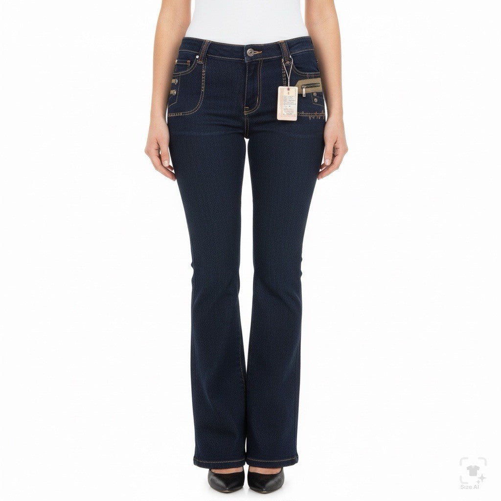Xiao Jiaren Women’s Blue Cotton Jeans Stylish Embellished Pockets Size 31 - New