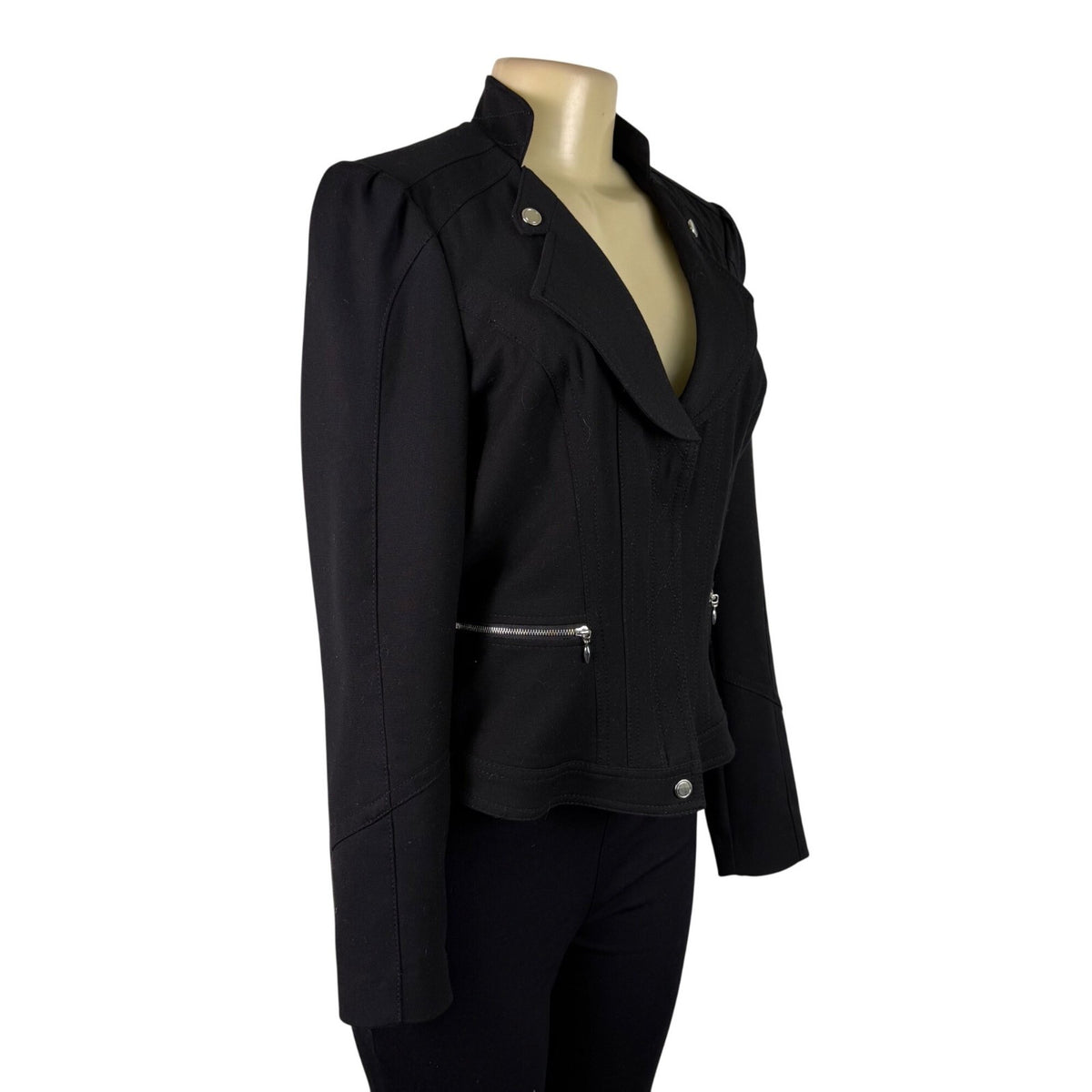 White House Black Market Womens Black Polyester Blend Fitted Blazer Jacket Sz 6