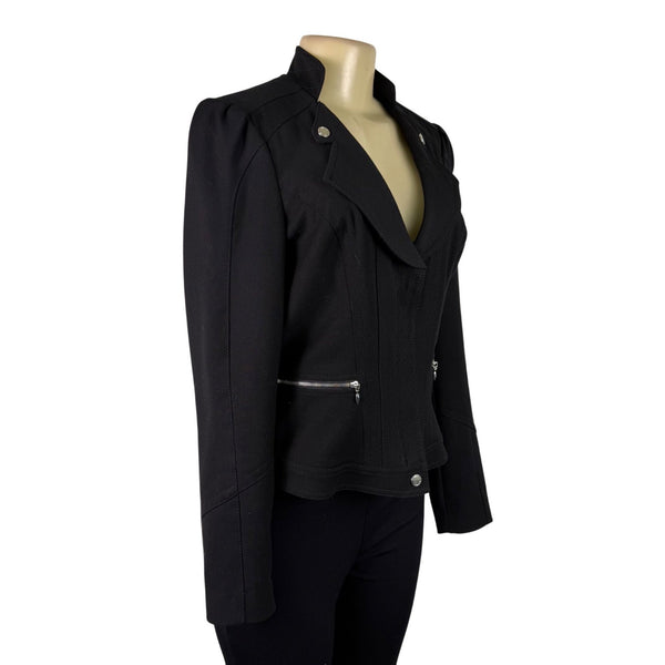 White House Black Market Womens Black Polyester Blend Fitted Blazer Jacket Sz 6
