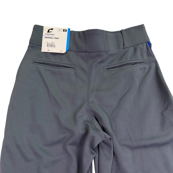 Champro Mens Gray Baseball Pants Open Bottom Royal Stripes Durable Sz S - New