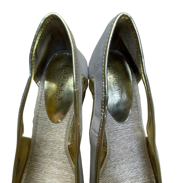 Lauren Ralph Lauren Women’s Khaki/Gold Canvas Espadrille Wedge Sandals Size 9B