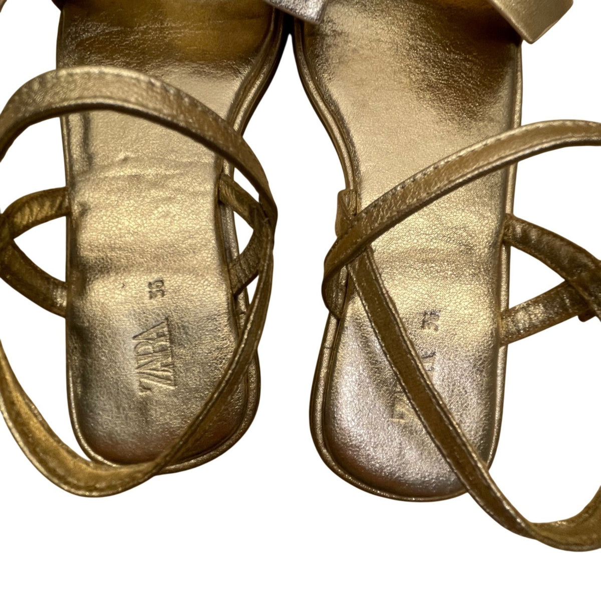 Zara Women’s Gold Metallic Adjustable Strap Bow Flat Sandals Size 6.5US